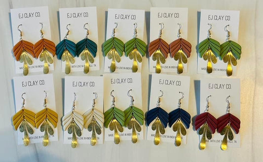 Clay Feather Drop Earrings