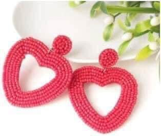 Seed Bead Heart Earrings